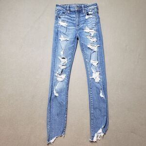American Eagle Next Level Stretch X Size 0 Hi-Rise distressed Jegging